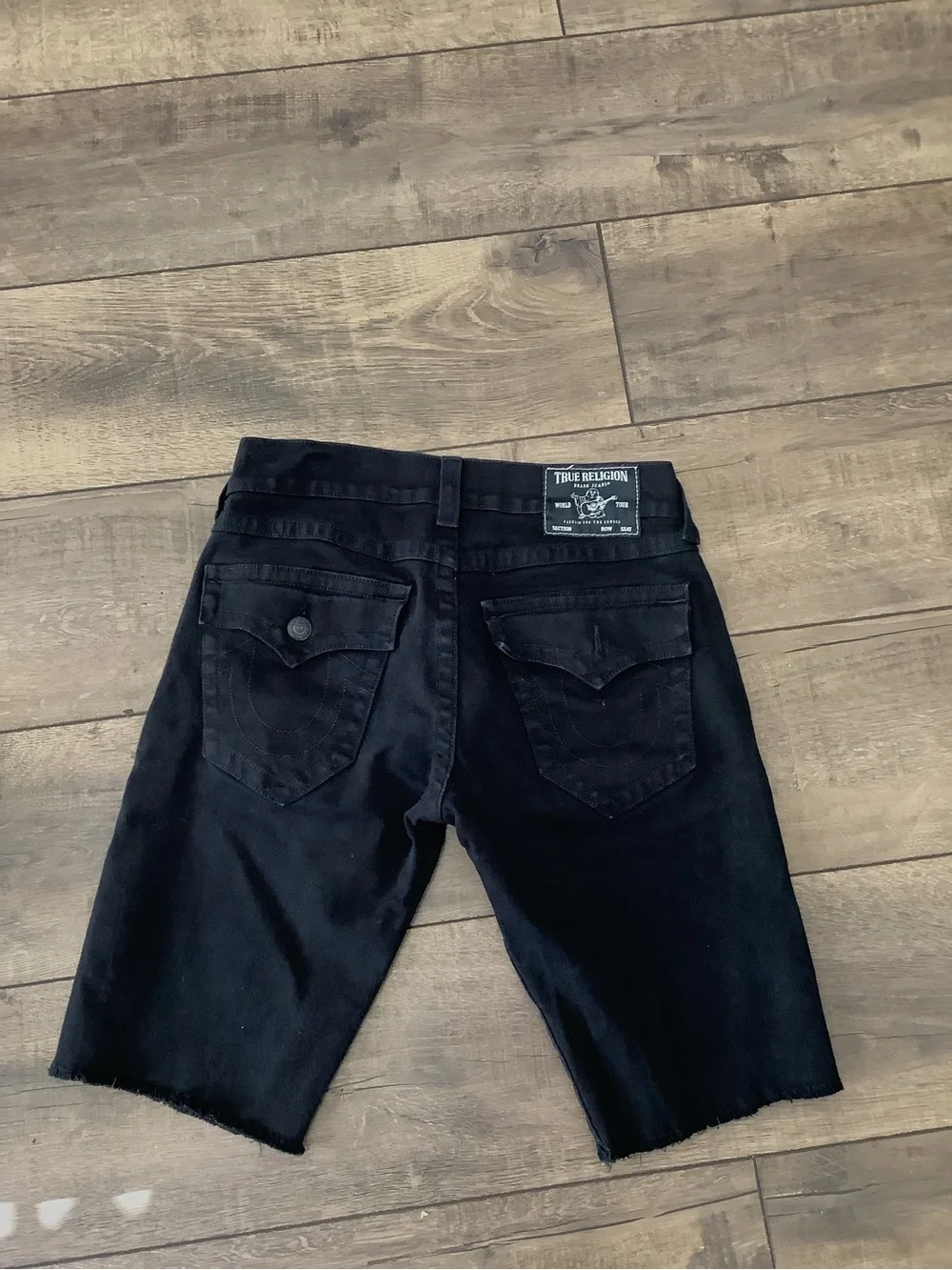 True Religion Denim Shorts Men Size 30 Black Rinse Ricky Relaxed Straight Stitch